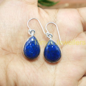 The Blue Lapis Lazuli Gemstone Earrings, 925 Sterling Silver Earrings, Dangle Earrings, Lapis Jewelry, Earrings Gift for Women