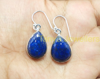 The Blue Lapis Lazuli Gemstone Earrings, 925 Sterling Silver Earrings, Dangle Earrings, Lapis Jewelry, Earrings Gift for Women