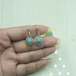 Natural Blue Copper Turquoise Gemstone Earrings Pure 925 Sterling Silver Handmade Drop Dangle Earrings Turquoise Jewelry Gift For Wife Mom