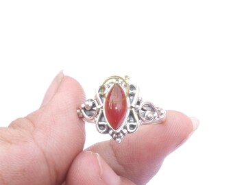 Natural Red Carnelian Gemstone Ring, 925 Sterling Silver Ring, Handmade Ring, Promise Ring, Carnelian Engagement Ring, Gift for Wife Mom