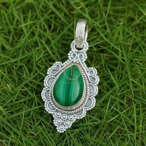 Green Malachite 925 Sterling Silver Pendant, Yellow Gold Rose Gold Plated Pendant, Handmade Gemstone Pendant, Malachite Gold Gift Jewelry