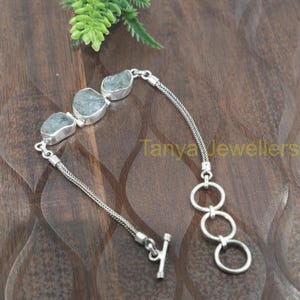 Natural Raw Aquamarine Gemstone Bracelet 925 Sterling Silver Chain Bracelet Adjustable Bracelet for Men Women Raw Stone Bracelet Jewelry