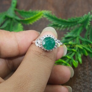 Green Emerald Ring, Pure 925 Sterling Silver Ring, Green Stone Ring, Emerald Jewelry, Handmade Design Ring, Christmas Gift Jewelry for Women