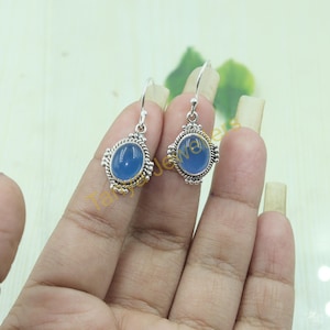 Blue Chalcedony 925 Sterling Silver Handmade Dangle Dangling Earrings Blue Stone Earrings Gemstone Earring Birthday Gift Jewelry For Her
