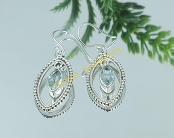 Blue Topaz Cut Stone Earrings, 925 Sterling Silver Earrings, Gemstone Earrings, Dangle Earrings, Silver Earrings, Birthday Gift for Women