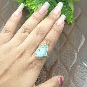 Green Turquoise Ring 925 Sterling Silver Ring Handmade Statement Rings For Her Large Stone Ring Green Stone Ring Gift Jewelry For Wife Mom