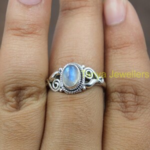Blue Fire Rainbow Moonstone Ring 925 Sterling Silver Ring Handmade Design Ring Moonstone Jewelry Christmas Gift Birthday Gift for Women
