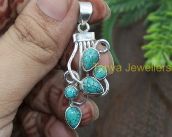 アリゾナターコイズペンダント、天然ブルージェムストーン、925