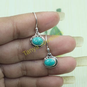 Tibetan Turquoise Earrings 925 Sterling Silver Drop Dangle Earrings Handmade Blue Stone Earrings Tibetan Turquoise Jewelry Anniversary Gift