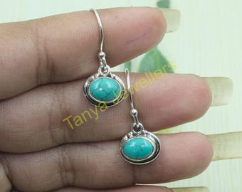 Orecchini Fatti A Mano Vintage Orecchini Pendenti Cerchio In Turchese Naturale E Argento Sterling - Chiusura A Scatto Orecchini Per Occasioni Speciali Orecchini Fatti A Mano Vintage Orecchini Pendenti Cerchio In Turchese Naturale E Argento Sterling - Chiusura A Scatto Orecchini Per Occasioni Speciali