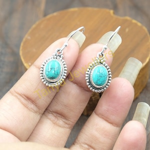 Natural Tibetan Turquoise Earrings 925 Sterling Silver Dangle Earrings Handmade Earrings Turquoise Jewelry Gift for Her Earrings for Women