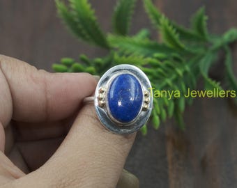 ハンドメイド925スターリングシルバーのボヘミアンリング：ブルー