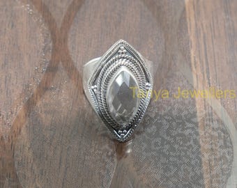Crystal Quartz Ring, 925 Sterling Silver Ring, Gemstone Ring, Statement Ring, Handmade Design Ring, Quartz Birthday Gift Jewelry for Women