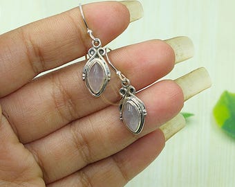 Pink Rose Quartz Earrings Pink Stone Earrings 925 Sterling Silver Earrings Handmade Drop Dangle Dangling Earrings Gift Jewelry For Women