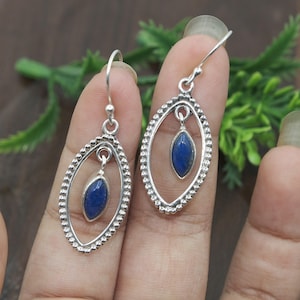 Natural Blue Lapis Lazuli Stone Earrings, 925 Sterling Silver Earrings, Dangle Earrings, Wedding Earrings, Valentines Day Gift for Her