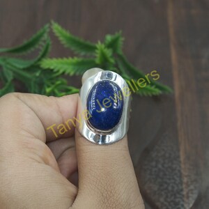 Large Lapis Lazuli Gemstone Ring Pure 925 Sterling Silver Handmade Statement Ring Lapis Jewelry Christmas Day Gift Jewelry For Men And Women