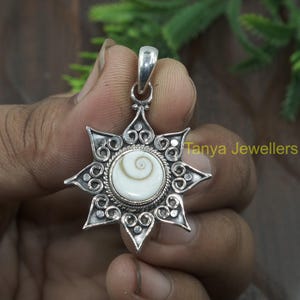 Shiva Eye Shell Gemstone 925 Sterling Silver Star Design Pendant Statement Pendant Necklace Birthday Gift Jewelry for Women