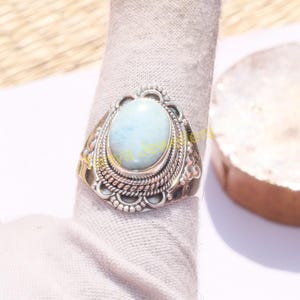 Natural Larimar Gemstone Ring, 925 Sterling Silver Ring, Statement Ring, Handmade Ring, Unique Design Ring, Larimar Gift Jewelry for Women