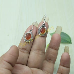 Orange Carnelian Earrings 925 Sterling Silver Handmade Earrings Dangle Design Earring Carnelian Jewelry Valentines Day Gift Jewelry For Wife