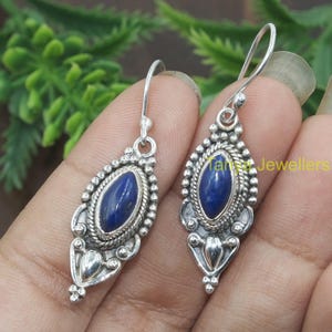 Natural Blue Lapis Lazuli Stone Earrings, 925 Sterling Silver Earrings, Dangle Earrings, Handmade Unique Design Earrings, Lapis Gift Jewelry