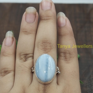 Blue Opal Ring, Large Stone Statement Ring, 925 Sterling Silver Ring, Handmade Ring, Blue Opal Jewelry, Christmas Birthday Gift for Her