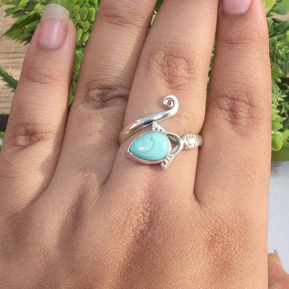 指輪・リング Arizona White Turquoise Ring Hand Made Arizona Turquoise 925 Sterling Silver Handmade Boho Stacking