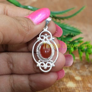 Natural Red Carnelian Pendant, 925 Sterling Silver Pendant, Handmade Design Pendant Necklace for Women, Carnelian Christmas Gift Jewelry