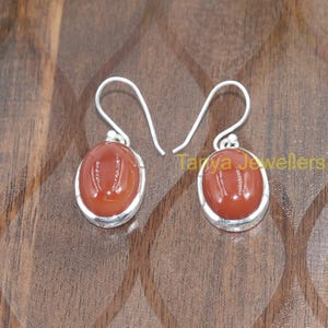 Natural Carnelian Gemstone Earrings, 925 Sterling Silver Earrings, Dangle Earrings, Carnelian Jewelry, Anniversary Birthday Gift for Her
