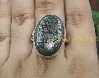 Anillo grande de piedras preciosas de marcasita, anillo de plata de ley 925, anillo grande con piedra llamativa, anillo de marcasita, regalo de cumpleaños de Navidad, joyería para mujer