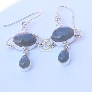 Labradorite Earrings Blue Stone Earrings 925 Sterling Silver Earrings Dangling Earrings Handmade Statement Blue Flash Earrings For Her
