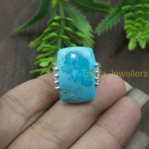 Large Blue Turquoise Ring, 925 Sterling Silver Ring, Blue Stone Ring, Statement Ring, Gemstone Ring, Turquoise Gift Jewelry for Women