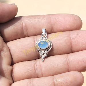 Chalcedony Pendant Blue Stone Pendant 925 Sterling Silver Handmade Design Pendant Chalcedony Jewelry Valentines Day Gift Jewelry For Her