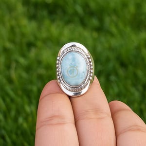 Natural Larimar Gemstone Ring, 925 Sterling Silver Ring Statement Ring Handmade Ring Unique Design Ring Larimar Gift Jewelry for Women Him