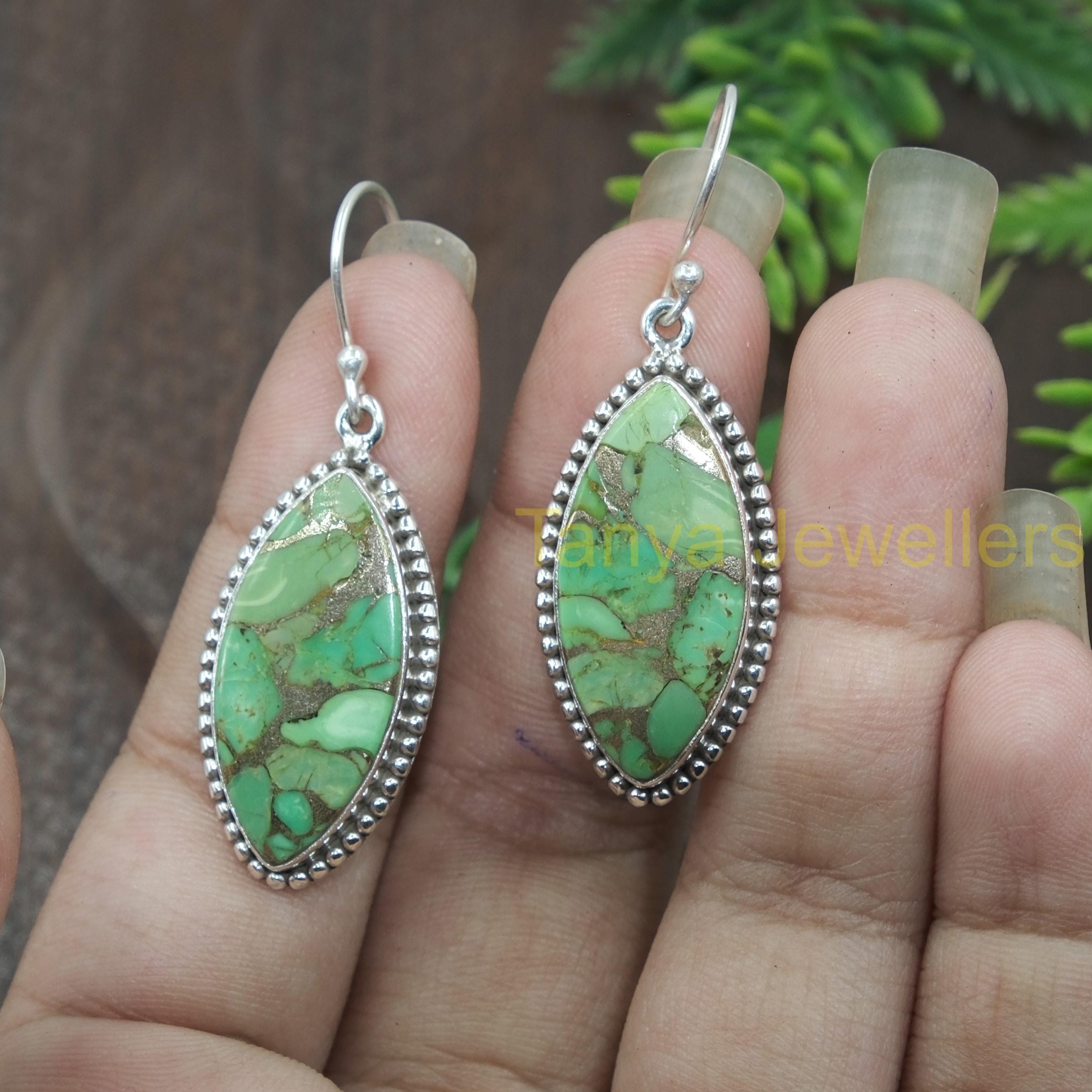 925 Versilbert Türkis Grün Stein Ohrhänger Boho Anhänger Schmuck Geschenk