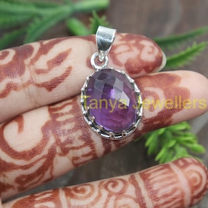 Amethyst Pendant 925 Sterling Silver Pendant Purple Stone Pendant Large Stone Statement Pendant Necklace Christmas Valentines Day Gift