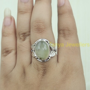 Natural Large Prehnite Gemstone Ring 925 Sterling Silver Ring Statement Ring Prehnite Jewelry Christmas Anniversary Birthday Gift for Her