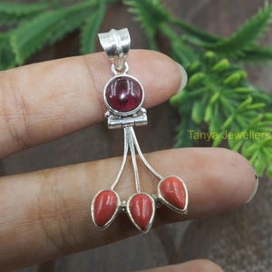 Natuurlijke rode koraalhanger, granaathanger, 925 sterlingzilveren hanger, edelsteenhanger, hangerketting voor vrouwen, cadeau-sieraden voor haar