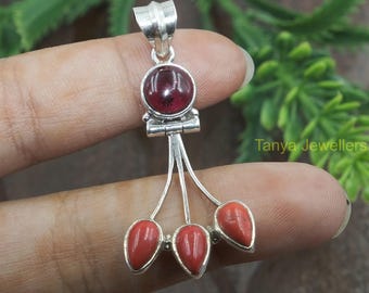 Collier Argent Fin Avec Pierres - Corail, Tourmaline, Grenat, Iolite - Neuf ROSEMIMOSA