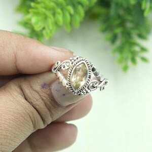 Citrine Engagement Rings for Women, 925 Sterling Silver Ring, Handmade Design Wedding Ring, Christmas Birthday Gift Jewelry for Wife Women