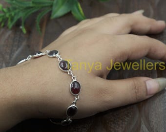 Garnet Bracelet Solid 925 Sterling Silver Bracelet for Women Handmade Bracelet Garnet Jewelry Christmas Birthday Jewelry Gift for Her