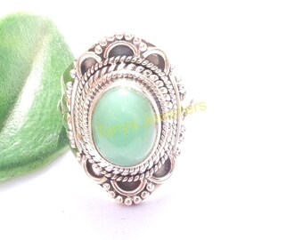 Green Chrysoprase Ring Large Stone Ring Gemstone Ring 925 Sterling Silver Ring Handmade Statement Ring Boho Rings  Gift Jewelry for Her Wife