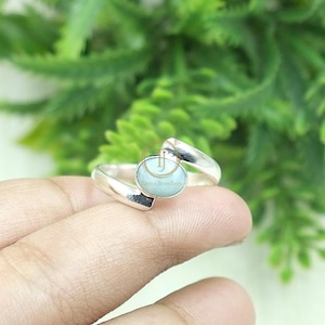 Natural Blue Larimar Ring 925 Sterling Silver Ring Handmade Statement Gemstone Rings Large Stone Ring for Women Larimar Gift Jewelry for Her