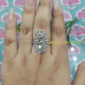 Natural Green Peridot Gemstone Ring 925 Sterling Silver Ring Green Stone Ring Unique Handmade Design Ring Peridot Jewelry Christmas Gift