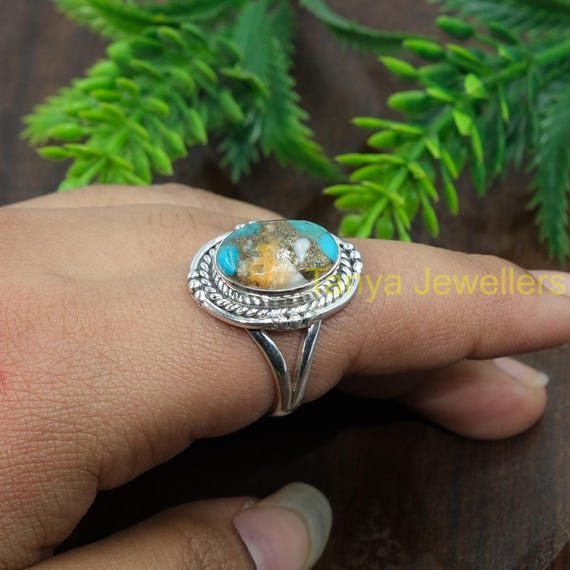 Handmade 925 Sterling Silver Ring With Natural Turquoise Gemstone – Size Adjustable