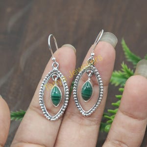 Natural Green Malachite Stone Earrings, 925 Sterling Silver Earrings, Dangle Earrings, Malachite Jewelry, Wedding Gift Jewelry for Women