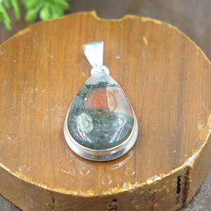 Bloodstone Pendant 925 Sterling Silver Pendant Statement Pendant Large Gemstone Pendant Necklace Bloodstone Jewelry Anniversary Gift for Her