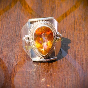Yellow Citrine Gemstone Ring Cut Stone Ring 925 Sterling Silver Ring Statement Ring Boho Rings Citrine Gift Jewelry for Men and Women