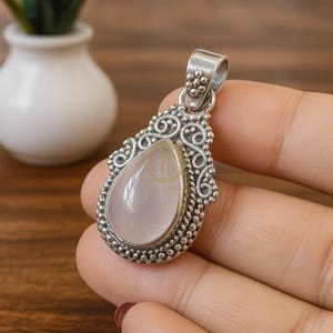Rose Quartz Stone Pendant 925 Sterling Silver Pendant Pink Rose Quartz Gold Jewelry Natural Rose Quartz Rose Gold Yellow Gold Plated Pendant