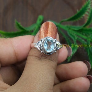 Natural Blue Topaz Ring, 925 Sterling Silver Ring, Blue Stone Ring, Cut Stone Ring, Minimalist Ring, Engagement Rings for Women Gift for Her