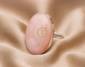 Natürlicher Rosa Opal Edelstein Ring, 925 Sterling Silber Ring, handgemachte Statement Großer Rosa Stein Stein Ring, Roségold Gelb Gold Ring Geschenk